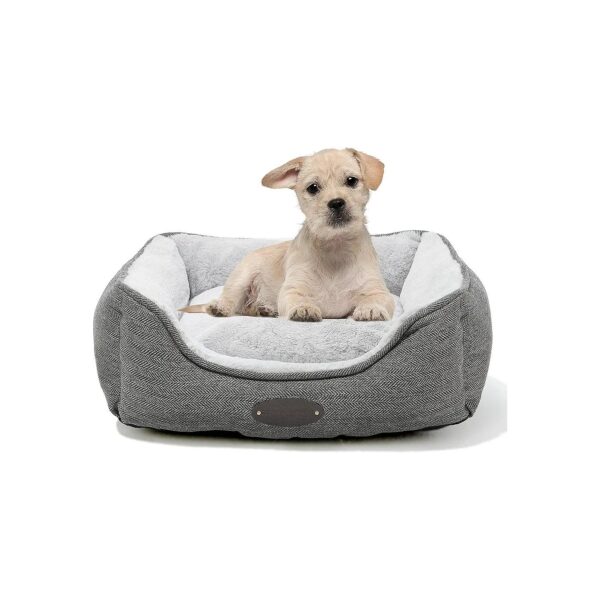 Calming Square Dog Bed with Reversible Washable Cushion for Small Dogs Grey Color