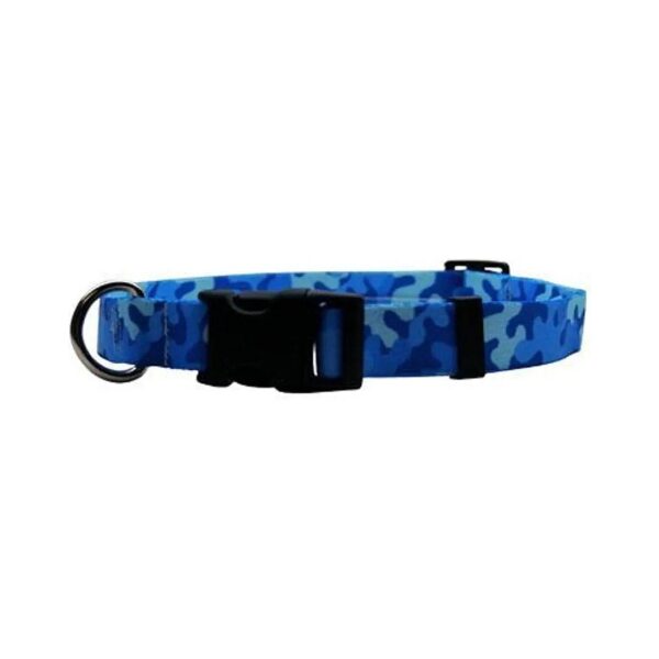 Camo Blue Polyester Dog Collar for Teacup to Large Size Four to Nine Inches Long