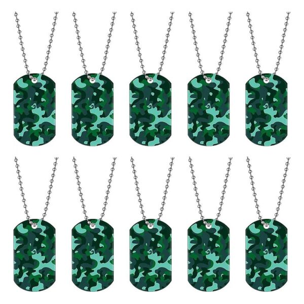 Camouflage Dog Tags with Metal Beaded Chain Acrylic Army Party Favors