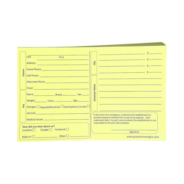 Canary Yellow Dog Grooming Cards for Feline and Canine Clients