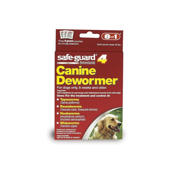 Canine Dewormer 8in1 Safe-Guard for Large Dogs Three-Day Treatment Red 40 Pounds