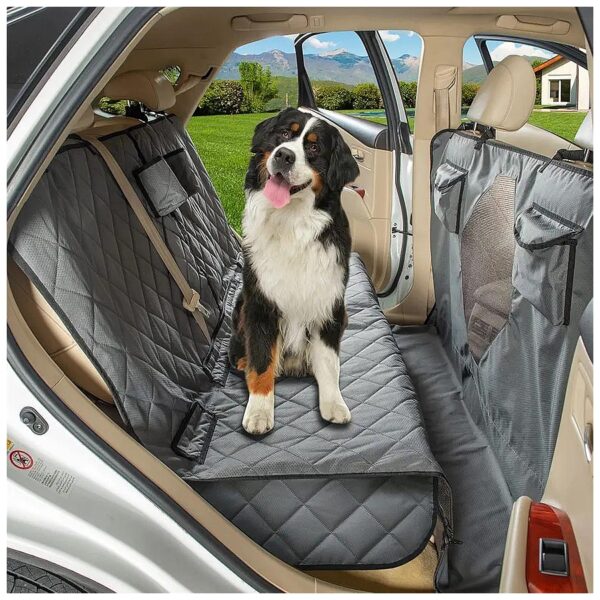 Car Back Seat Cover with Mesh Window Bench Hammock and Zipper for Pets Grey Standard