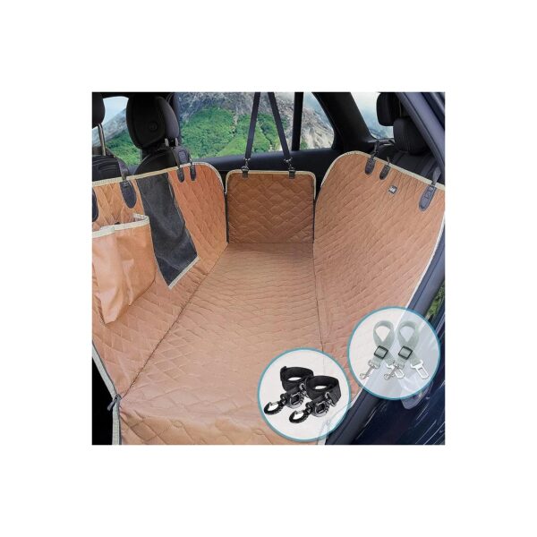 Car Dog Seat Cover with Adjustable Headrest Straps Brown Universal Fit SUVs Trucks Cars