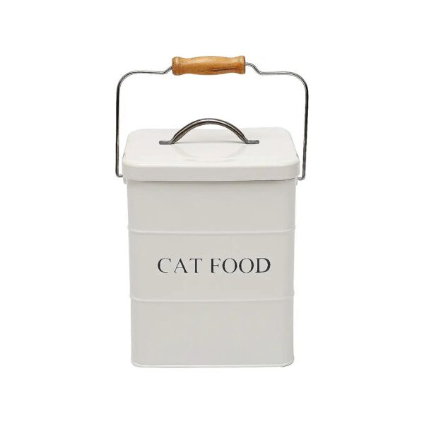 Carbon Steel Cat Food Treat Storage Bin for Home with 5 Pound Capacity and Metal Scoop