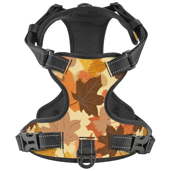 Cartoon Fall Leaf Pattern Dog Harness with Reflective Strip and No Pull Design for Safety