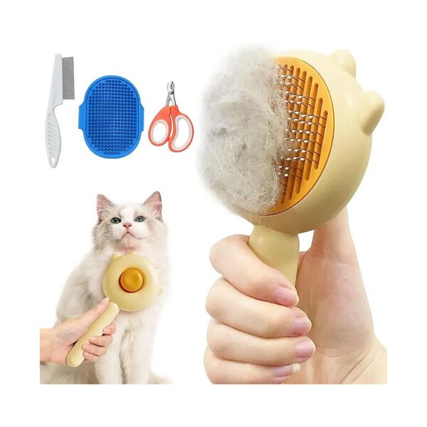 Cat Brush Set with Cat Hair Brush, Comb, Clippers, and Bath Brush