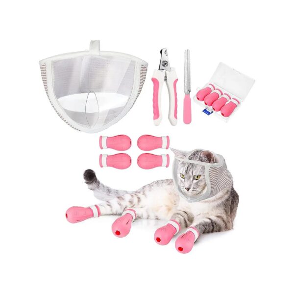 Cat Care Kit with Muzzle, Boots, and Trimmer for Bathing, Grooming, and Nails