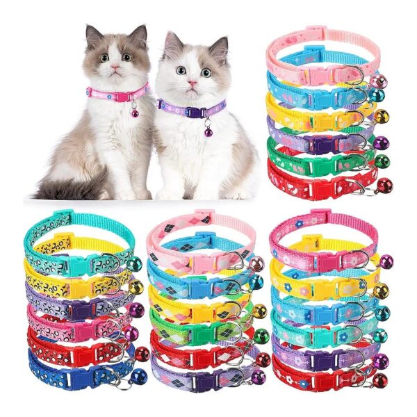 Cat Collars with Bells in Various Colors and Patterns for Newborn Pets