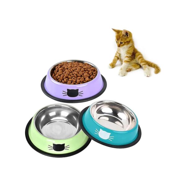 Cat Food and Water Bowls Stainless Steel Set of 3 Pet Feeding Bowls for Multiple Pets