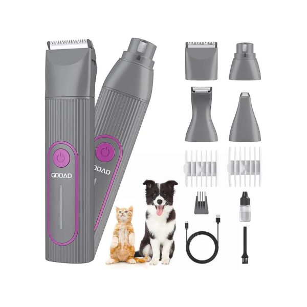 Cat Grooming Kit for Matted Hair - 4 in 1 Low Noise Paw Trimmer and Nail Grinder