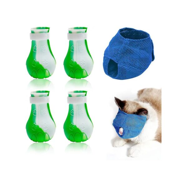 Cat Muzzle and Boots for Grooming, Adjustable Hood, Breathable, Anti-Bite, Silicone