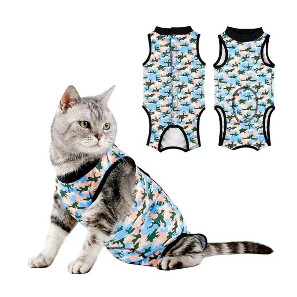 Cat Post Surgery Onesie for Comfortable Recovery Blue Camo Small Dogs