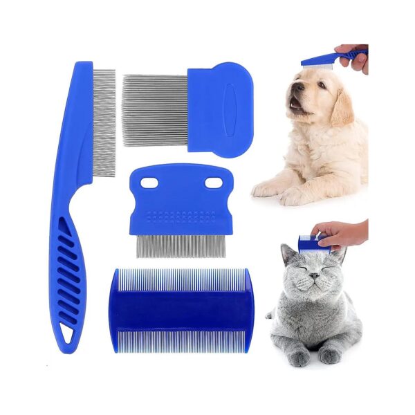 Cat and Dog Flea Comb and Tear Stain Remover Set with 4 Pieces