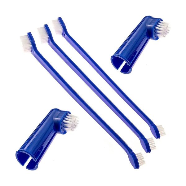 Cat and Dog Toothbrush Set with 3 Toothbrushes and 2 Finger Brushes for Thorough Cleaning