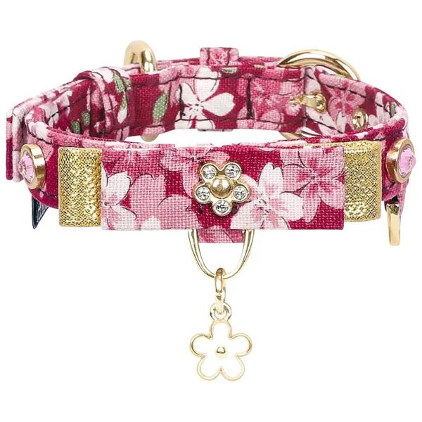 Cats and Small Dogs Adjustable Floral Print Collar with Bow and Rhinestones Red