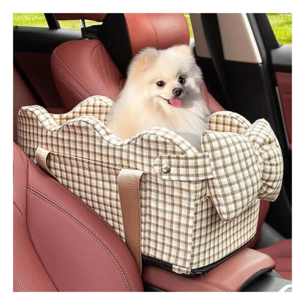 Center Console Dog Car Seat for Small Dogs with Adjustable Straps and Dense Foam