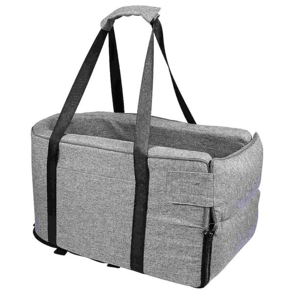 Center Console Dog Car Seat for Small Pets with Gray Fabric