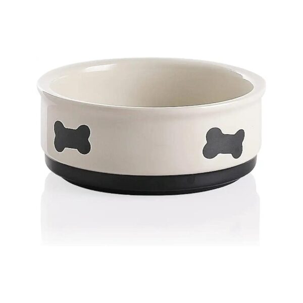 Ceramic Dog Food Dish with Bone Pattern, 16 Fl Oz Porcelain Pet Bowl for Small Dogs