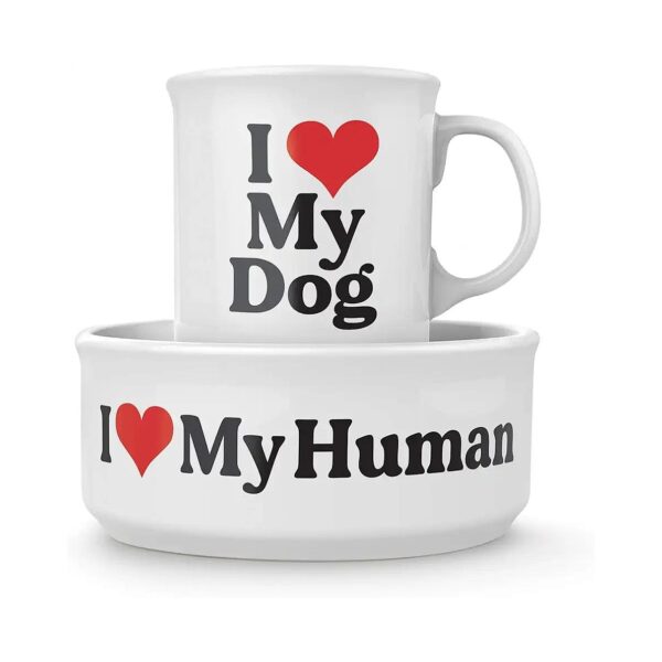 Ceramic Food Bowl and Mug for Dogs and Their Owners - I Love My Human