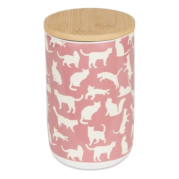 Ceramic Treat Jar with Bamboo Lid for Cats and Dogs, Food Grade and Dishwasher Safe