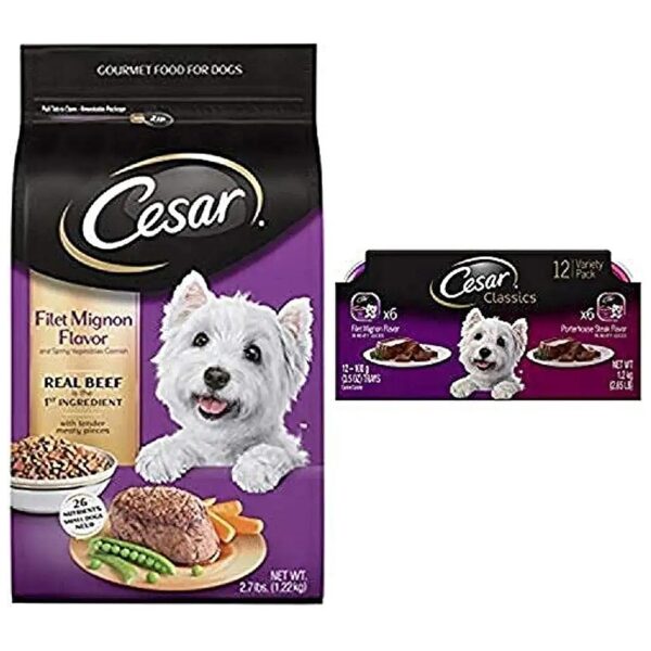 Cesar Beef Variety Food Pack with 7 Lbs Dry and 24 Trays Wet