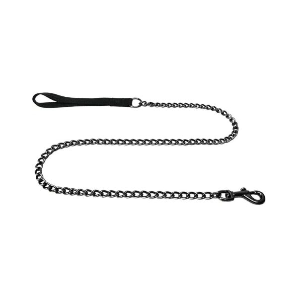 Chain Dog Leash with Soft Nylon Handle and Midnight Black Color