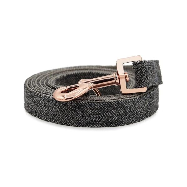 Charcoal Black Tweed Rose Gold Collar and Leashes for Pets