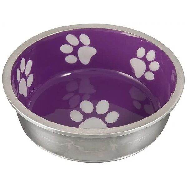 Charcoal Gray Dog Food Bowl with Embossed Paw Print Design and Stainless Steel