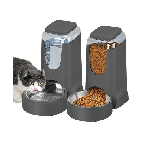 Charcoal Gray Pet Feeder and Water Dispenser Set for Small to Medium Sized Cat Dog Pets