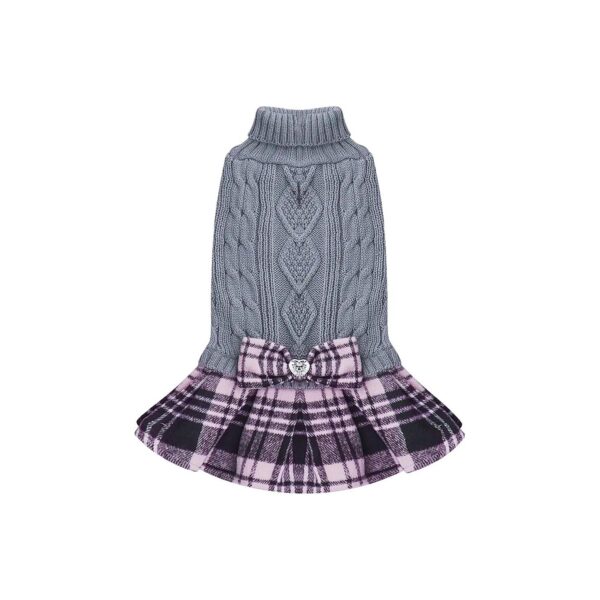 Checkered Dog Sweater with Bowtie Knitwear for Small Dogs, Soft and Stretchy Acrylic Yarn