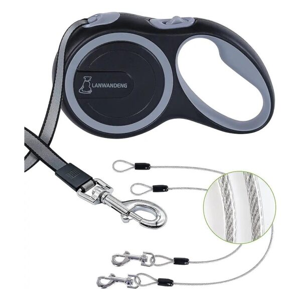 Chew Proof Retractable Dog Leash for Large Dogs up to 110 lbs with Anti-Slip Handle Gray