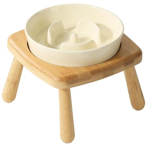 Chic Cream White Ceramic Slow Feeder Dog Bowl for Small and Medium Breed Dogs