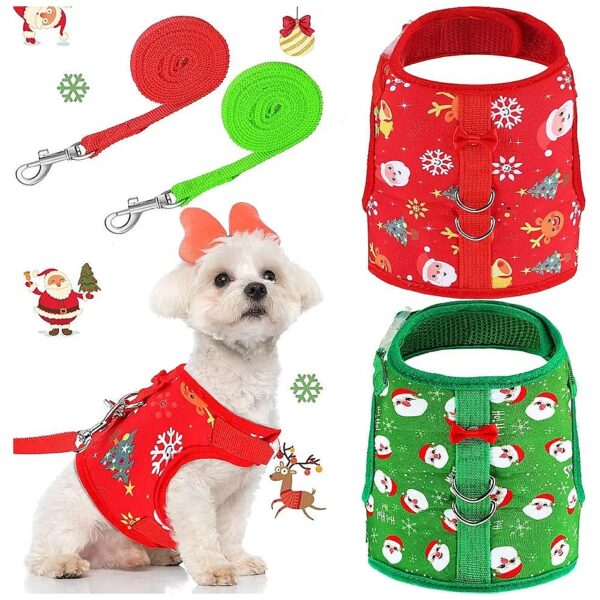 Christmas Cat Harness and Leash Set Adjustable No Pull Soft Mesh Vest for Small Dogs