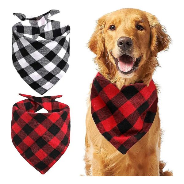 Christmas Classic Plaid Dog Triangle Scarf Red Green Grid for Small Medium Large Dogs