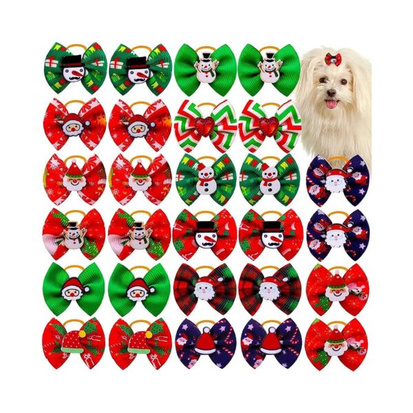 Christmas Dog Accessories for Pet Grooming, 20pcs/Pack Mixed Colors Snowman Dog Hair Bows