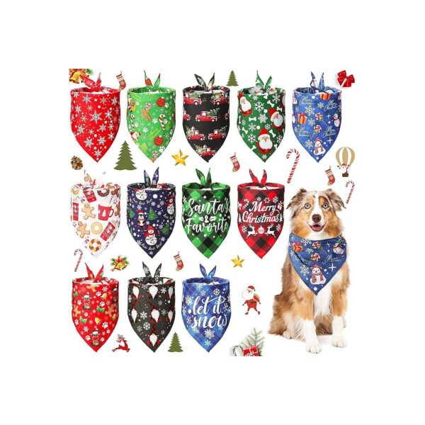 Christmas Dog Bandanas for Small Medium Large Pets Soft Adjustable Washable Pet Costume