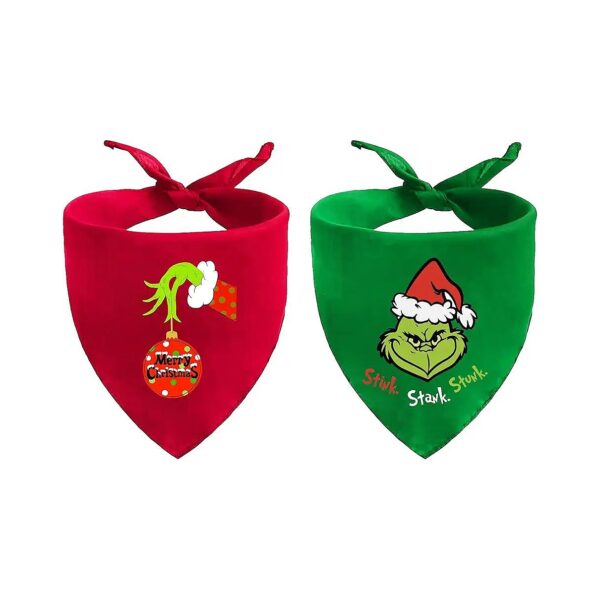 Christmas Dog Bandanas with Grinch Theme, Adjustable and Durable for Small Medium Dogs