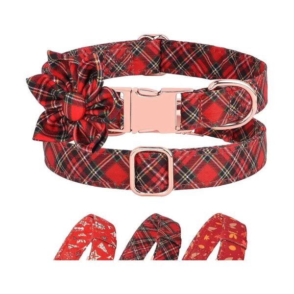 Christmas Dog Collar with Leaf Pattern and Quick-Release Buckle for Small to Large Dogs