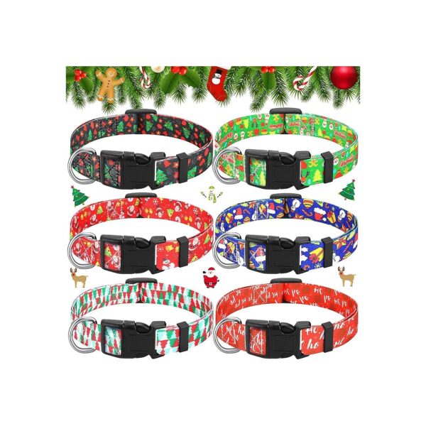 Christmas Dog Collars for Small Medium Large Pets Multicolor Polyester Adjustable Buckle