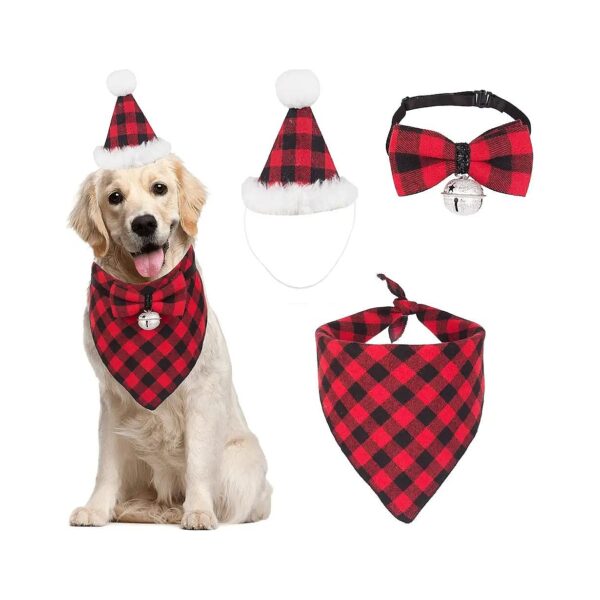 Christmas Dog Costume Set with Scarf Hat and Bow Tie for Large Dogs