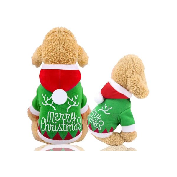 Christmas Dog Hoodies with Red Hat Polartec Fleece Winter Coat for Small Dogs