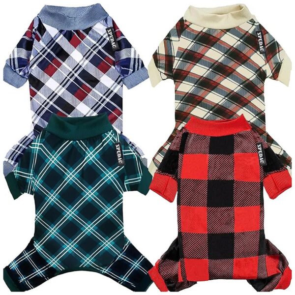 Christmas Dog Pajamas for Small Dogs with Plaid Design and Soft Material