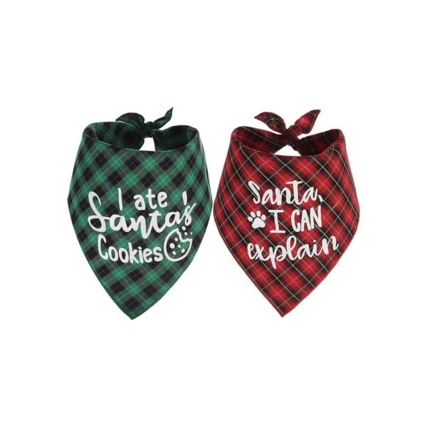 Christmas Dog Scarf Set 2 Pack Plaid Pattern Dog Bandanas for Small to Medium Pets