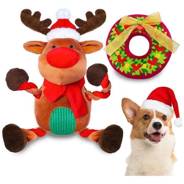 Christmas Dog Toys with Reindeer and Donut Design for Small Dogs