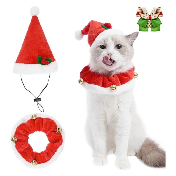 Christmas Gifts for Cats and Dogs - Adjustable Hat, Collar, and Bow Tie