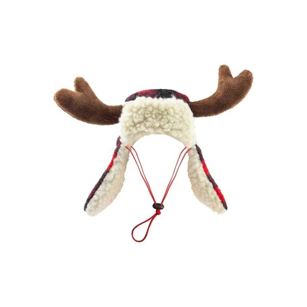 Christmas Holiday Hat for Large Dogs and Cats with Antler Buffalo Check Pattern