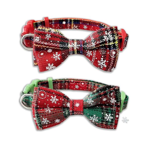 Christmas Pet Collar with Bow Tie, Snowflake Pattern for Small Medium Large Dogs and Cats