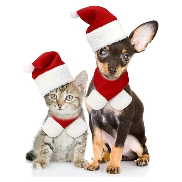 Christmas Pet Costume Set with 3-Piece Adjustable Hat and Scarf for Cats and Dogs