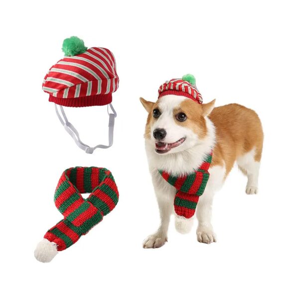 Christmas Pet Outfit for Cats and Dogs, 2 Pcs Adjustable Santa Hat and Scarf Set