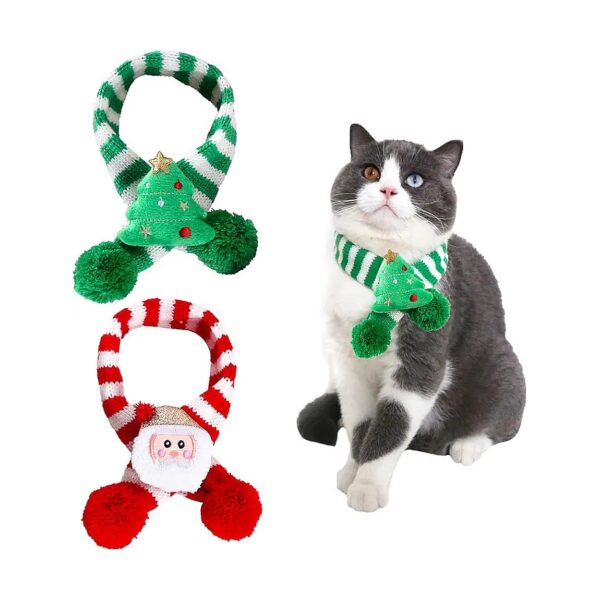 Christmas Pet Scarf for Small to Medium Pets Soft Warm Knitted Collar with Pom-poms